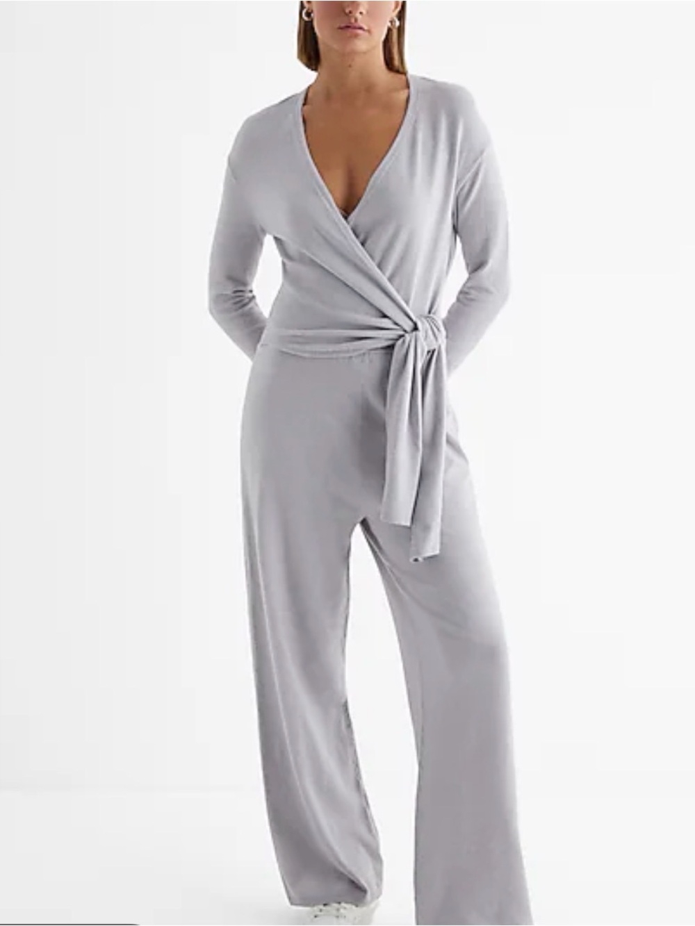 Express Light Gray Wrap-Front Jumpsuit